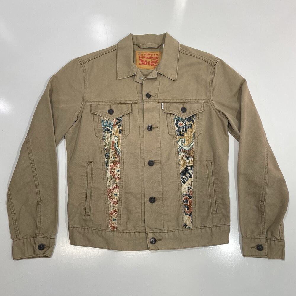 Levi's Custom Bohemian Tapestry Khaki Brown Denim Trucker Jean Jacket Men’s S